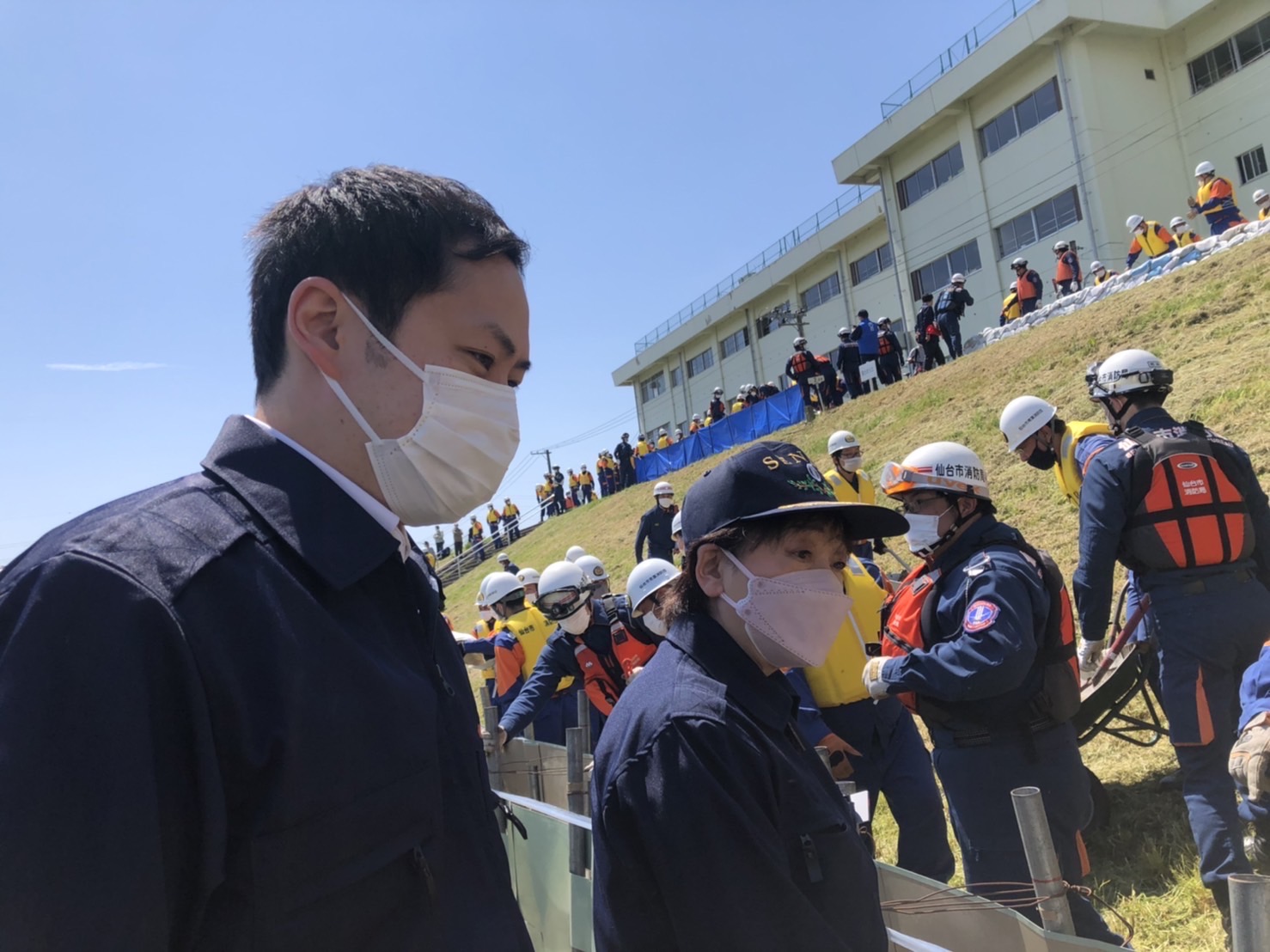 仙台市長と水防訓練参加.JPG